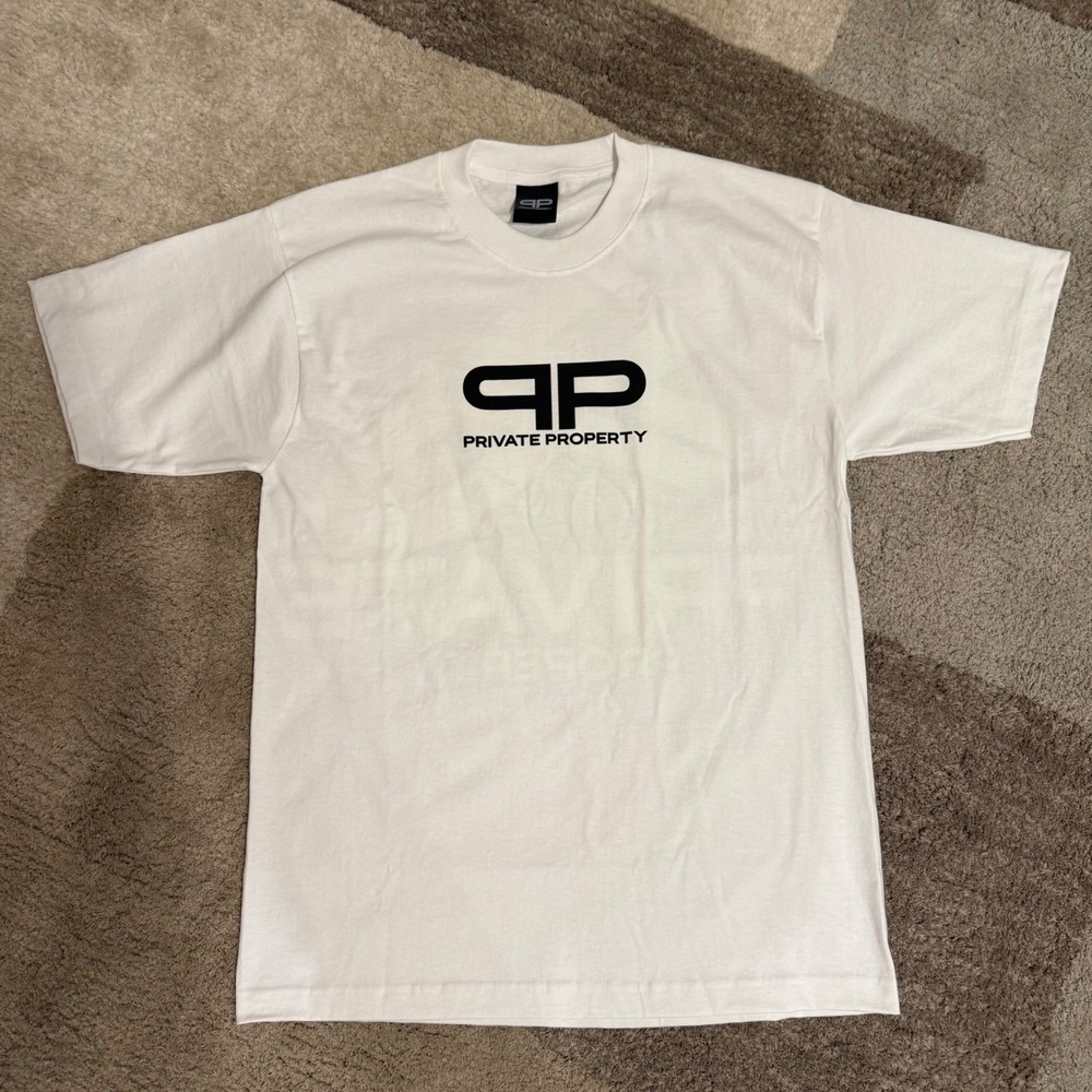 Private Property Mens Graphic T-Shirt White Logo Short Sleeve Cotton Size M USA